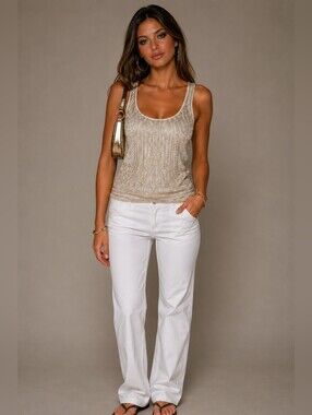 Express Gold Metallic Lace Tank Y2K Going Out Top Embellished Sleeveless Cami S